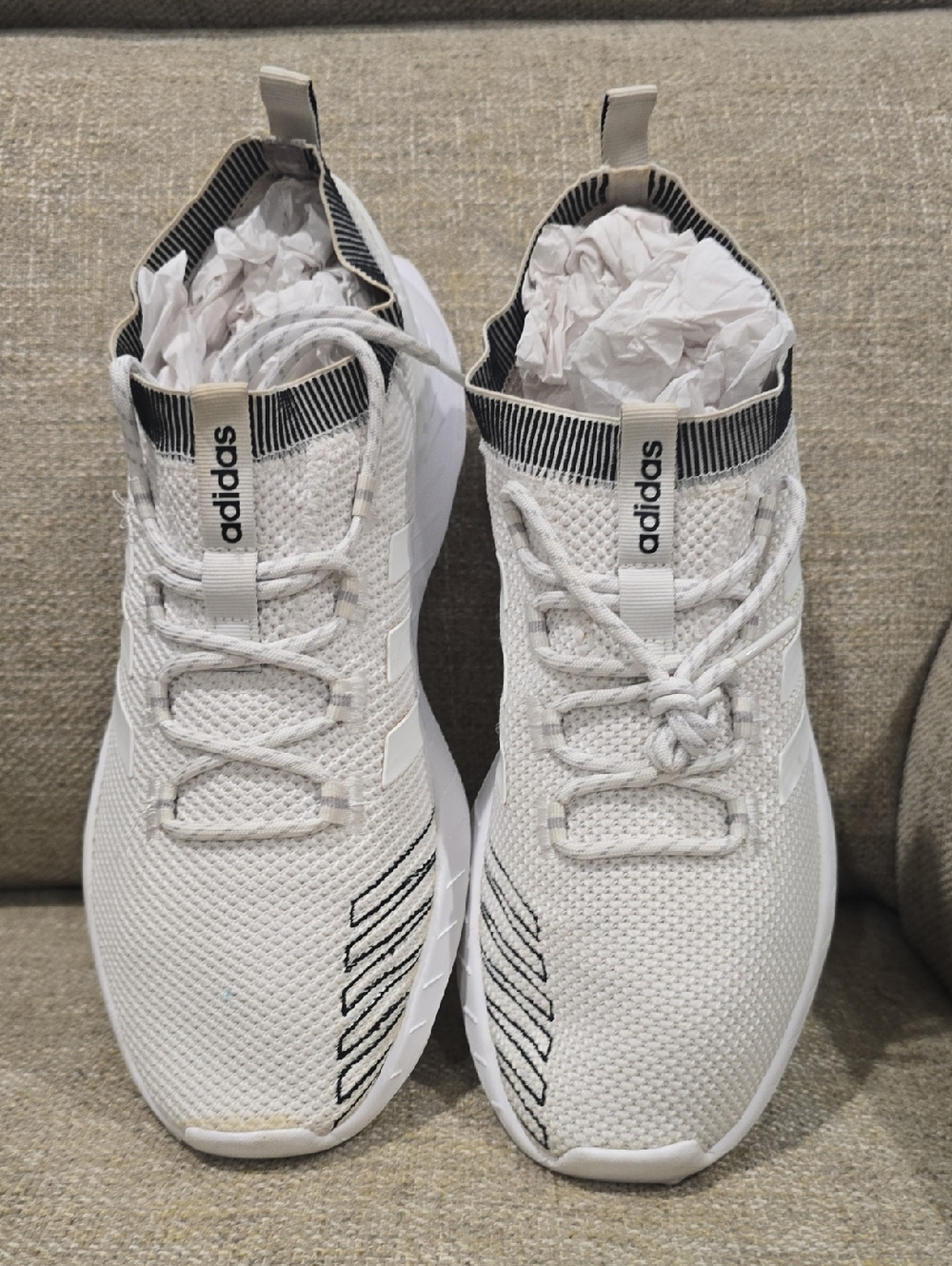 adidas Men’s White Knit Slip-On Questar Sneakers with Cloud Foam!